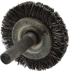 Osborn - 1-1/2" OD, 1/4" Shank Diam, Crimped Steel Wheel Brush - 3/8" Face Width, 9/32" Trim Length, 0.014" Filament Diam, 25,000 RPM - Exact Tool & Supply