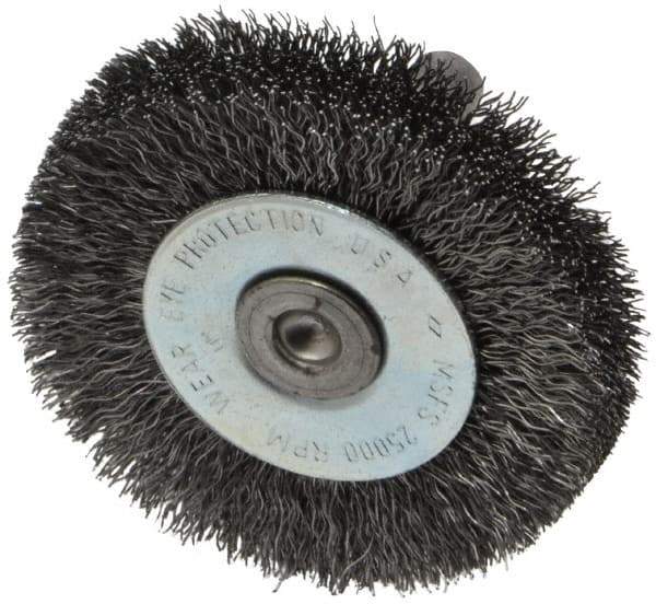 Osborn - 2" OD, 1/4" Shank Diam, Crimped Steel Wheel Brush - 3/8" Face Width, 7/16" Trim Length, 0.008" Filament Diam, 25,000 RPM - Exact Tool & Supply