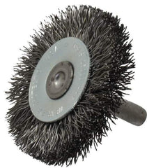 Osborn - 2" OD, 1/4" Shank Diam, Crimped Steel Wheel Brush - 3/8" Face Width, 7/16" Trim Length, 0.014" Filament Diam, 25,000 RPM - Exact Tool & Supply