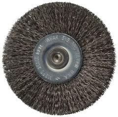 Osborn - 2-1/2" OD, 1/4" Shank Diam, Crimped Steel Wheel Brush - 7/16" Face Width, 11/16" Trim Length, 0.008" Filament Diam, 25,000 RPM - Exact Tool & Supply
