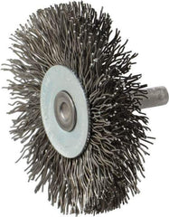 Osborn - 2-1/2" OD, 1/4" Shank Diam, Crimped Steel Wheel Brush - 7/16" Face Width, 11/16" Trim Length, 0.02" Filament Diam, 25,000 RPM - Exact Tool & Supply