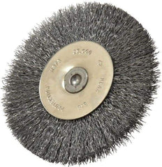 Osborn - 3" OD, 1/4" Shank Diam, Crimped Steel Wheel Brush - 7/16" Face Width, 3/4" Trim Length, 0.008" Filament Diam, 25,000 RPM - Exact Tool & Supply