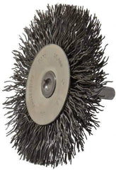 Osborn - 3" OD, 1/4" Shank Diam, Crimped Steel Wheel Brush - 7/16" Face Width, 3/4" Trim Length, 0.02" Filament Diam, 25,000 RPM - Exact Tool & Supply