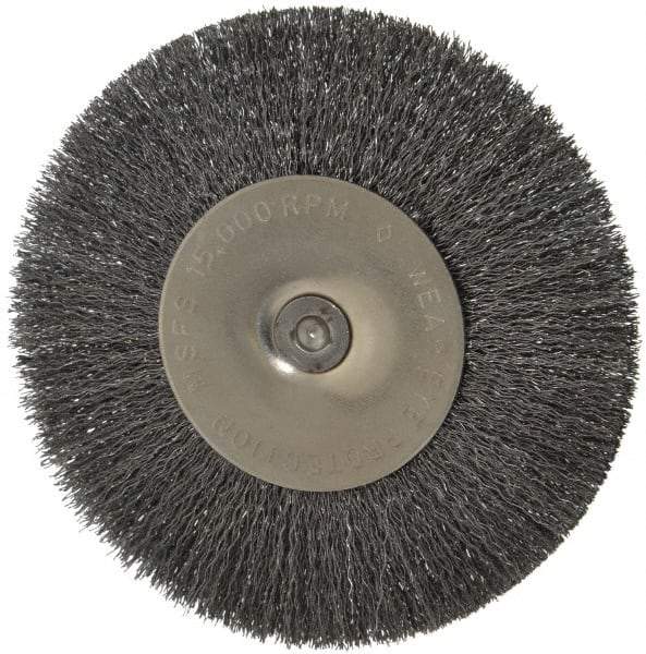 Osborn - 4" OD, 1/4" Shank Diam, Crimped Steel Wheel Brush - 1/2" Face Width, 1" Trim Length, 0.008" Filament Diam, 15,000 RPM - Exact Tool & Supply