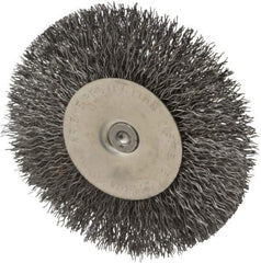 Osborn - 4" OD, 1/4" Shank Diam, Crimped Steel Wheel Brush - 1/2" Face Width, 1" Trim Length, 0.014" Filament Diam, 15,000 RPM - Exact Tool & Supply