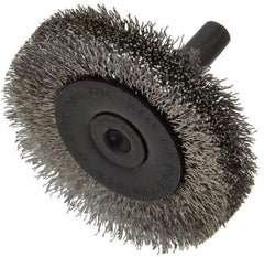 Osborn - 2" OD, 1/4" Shank Diam, Crimped Stainless Steel Wheel Brush - 3/8" Face Width, 7/16" Trim Length, 0.008" Filament Diam, 25,000 RPM - Exact Tool & Supply