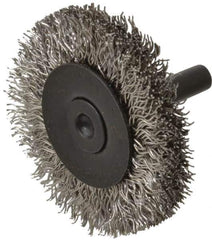 Osborn - 2" OD, 1/4" Shank Diam, Crimped Stainless Steel Wheel Brush - 3/8" Face Width, 7/16" Trim Length, 0.014" Filament Diam, 25,000 RPM - Exact Tool & Supply