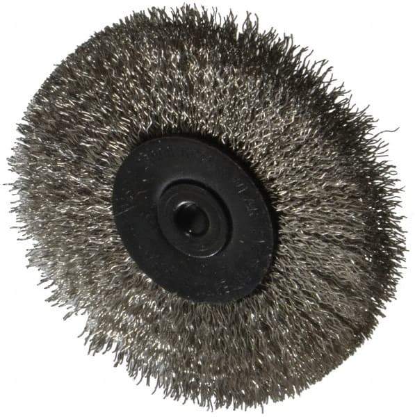 Osborn - 2-1/2" OD, 1/4" Shank Diam, Crimped Stainless Steel Wheel Brush - 7/16" Face Width, 11/16" Trim Length, 0.008" Filament Diam, 25,000 RPM - Exact Tool & Supply