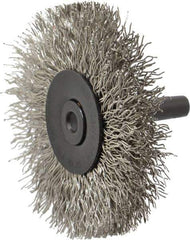Osborn - 2-1/2" OD, 1/4" Shank Diam, Crimped Stainless Steel Wheel Brush - 7/16" Face Width, 11/16" Trim Length, 0.014" Filament Diam, 25,000 RPM - Exact Tool & Supply