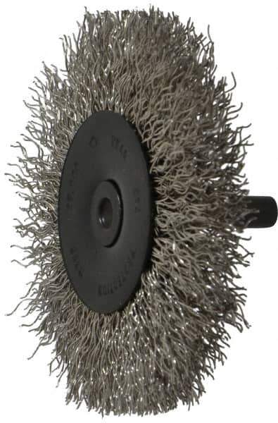 Osborn - 3" OD, 1/4" Shank Diam, Crimped Stainless Steel Wheel Brush - 7/16" Face Width, 3/4" Trim Length, 0.014" Filament Diam, 25,000 RPM - Exact Tool & Supply