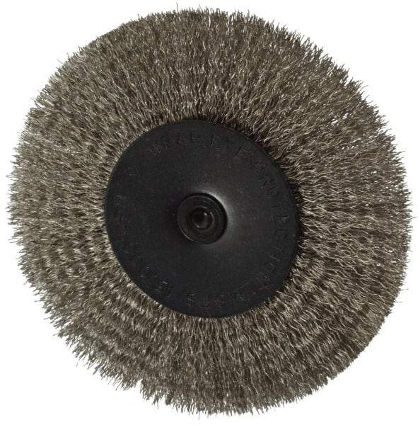 Osborn - 4" OD, 1/4" Shank Diam, Crimped Stainless Steel Wheel Brush - 1/2" Face Width, 1" Trim Length, 0.008" Filament Diam, 15,000 RPM - Exact Tool & Supply
