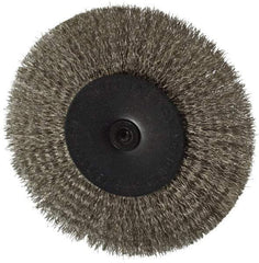 Osborn - 4" OD, 1/4" Shank Diam, Crimped Stainless Steel Wheel Brush - 1/2" Face Width, 1" Trim Length, 0.008" Filament Diam, 15,000 RPM - Exact Tool & Supply