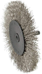 Osborn - 4" OD, 1/4" Shank Diam, Crimped Stainless Steel Wheel Brush - 1/2" Face Width, 1" Trim Length, 0.014" Filament Diam, 15,000 RPM - Exact Tool & Supply