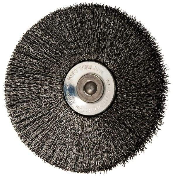 Osborn - 3" OD, 1/4" Shank Diam, Crimped Steel Wheel Brush - 7/16" Face Width, 15/16" Trim Length, 0.006" Filament Diam, 20,000 RPM - Exact Tool & Supply