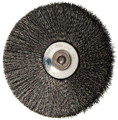 Osborn - 3" OD, 1/4" Shank Diam, Crimped Steel Wheel Brush - 7/16" Face Width, 15/16" Trim Length, 0.006" Filament Diam, 20,000 RPM - Exact Tool & Supply