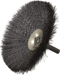 Osborn - 4" OD, 1/4" Shank Diam, Crimped Steel Wheel Brush - 1/2" Face Width, 1-7/16" Trim Length, 0.006" Filament Diam, 15,000 RPM - Exact Tool & Supply