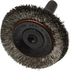 Osborn - 1-1/2" OD, 1/4" Shank Diam, Crimped Stainless Steel Wheel Brush - 3/8" Face Width, 3/8" Trim Length, 0.006" Filament Diam, 20,000 RPM - Exact Tool & Supply