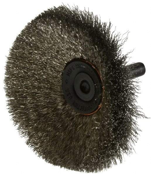 Osborn - 3" OD, 1/4" Shank Diam, Crimped Stainless Steel Wheel Brush - 7/16" Face Width, 15/16" Trim Length, 0.006" Filament Diam, 20,000 RPM - Exact Tool & Supply