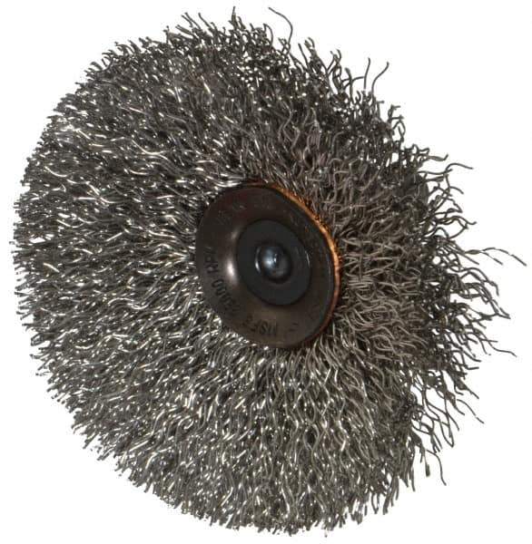 Osborn - 3" OD, 1/4" Shank Diam, Crimped Stainless Steel Wheel Brush - 7/16" Face Width, 15/16" Trim Length, 0.014" Filament Diam, 20,000 RPM - Exact Tool & Supply