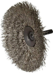 Osborn - 4" OD, 1/4" Shank Diam, Crimped Stainless Steel Wheel Brush - 1/2" Face Width, 1-7/16" Trim Length, 0.014" Filament Diam, 15,000 RPM - Exact Tool & Supply