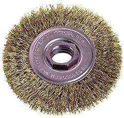 Osborn - 4" OD, M10x1.50 Arbor Hole, Crimped Steel Wheel Brush - 1/2" Face Width, 7/8" Trim Length, 0.014" Filament Diam, 15,000 RPM - Exact Tool & Supply