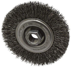 Osborn - 4" OD, 5/8-11 Arbor Hole, Crimped Steel Wheel Brush - 1/2" Face Width, 0.014" Filament Diam, 15,000 RPM - Exact Tool & Supply