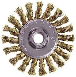 Osborn - 4" OD, M10x1.50 Arbor Hole, Knotted Steel Wheel Brush - 3/8" Face Width, 7/8" Trim Length, 0.014" Filament Diam, 20,000 RPM - Exact Tool & Supply
