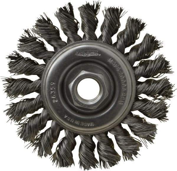 Osborn - 4" OD, 5/8-11 Arbor Hole, Knotted Steel Wheel Brush - 3/8" Face Width, 7/8" Trim Length, 0.014" Filament Diam, 20,000 RPM - Exact Tool & Supply