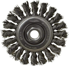Osborn - 4" OD, 5/8-11 Arbor Hole, Knotted Steel Wheel Brush - 3/8" Face Width, 7/8" Trim Length, 0.014" Filament Diam, 20,000 RPM - Exact Tool & Supply