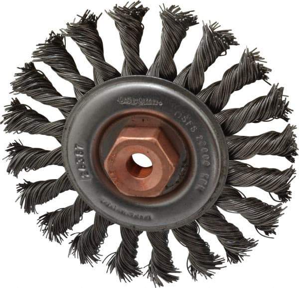 Osborn - 4" OD, 3/8-24 Arbor Hole, Knotted Steel Wheel Brush - 3/8" Face Width, 7/8" Trim Length, 0.02" Filament Diam, 20,000 RPM - Exact Tool & Supply