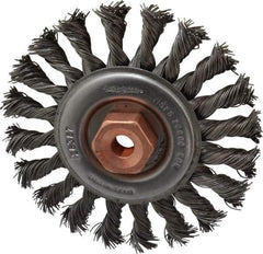 Osborn - 4" OD, 3/8-24 Arbor Hole, Knotted Steel Wheel Brush - 3/8" Face Width, 7/8" Trim Length, 0.02" Filament Diam, 20,000 RPM - Exact Tool & Supply