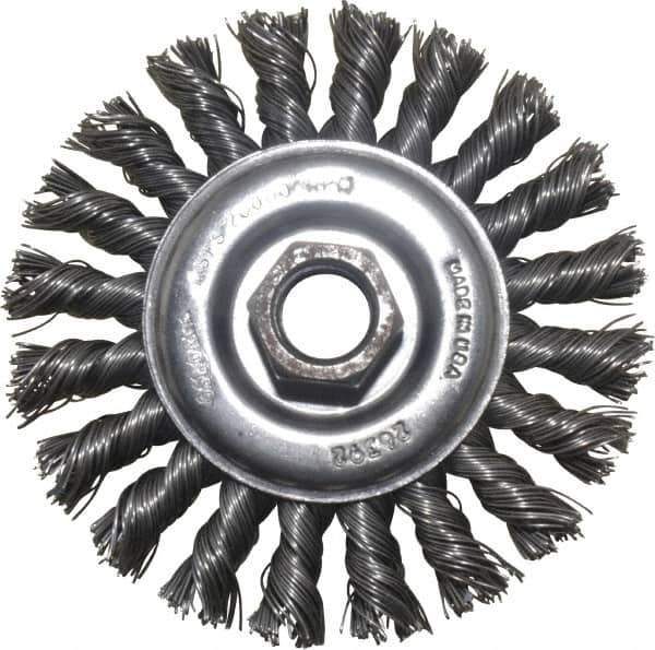 Osborn - 4" OD, 5/8-11 Arbor Hole, Knotted Steel Wheel Brush - 3/8" Face Width, 7/8" Trim Length, 0.02" Filament Diam, 20,000 RPM - Exact Tool & Supply