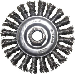 Osborn - 4" OD, 5/8-11 Arbor Hole, Knotted Steel Wheel Brush - 3/8" Face Width, 7/8" Trim Length, 0.02" Filament Diam, 20,000 RPM - Exact Tool & Supply