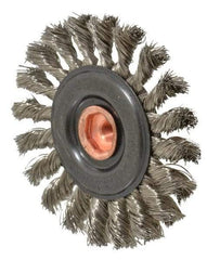 Osborn - 4" OD, 3/8-24 Arbor Hole, Knotted Stainless Steel Wheel Brush - 3/8" Face Width, 7/8" Trim Length, 0.014" Filament Diam, 20,000 RPM - Exact Tool & Supply
