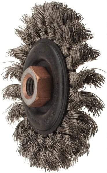 Osborn - 4" OD, 1/2-13 Arbor Hole, Knotted Stainless Steel Wheel Brush - 3/8" Face Width, 7/8" Trim Length, 0.014" Filament Diam, 20,000 RPM - Exact Tool & Supply