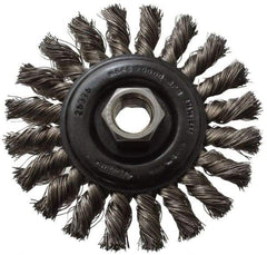 Osborn - 4" OD, 5/8-11 Arbor Hole, Knotted Stainless Steel Wheel Brush - 3/8" Face Width, 7/8" Trim Length, 0.014" Filament Diam, 20,000 RPM - Exact Tool & Supply