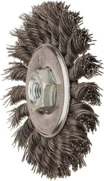 Osborn - 4" OD, M10x1.50 Arbor Hole, Knotted Stainless Steel Wheel Brush - 3/8" Face Width, 7/8" Trim Length, 0.02" Filament Diam, 20,000 RPM - Exact Tool & Supply