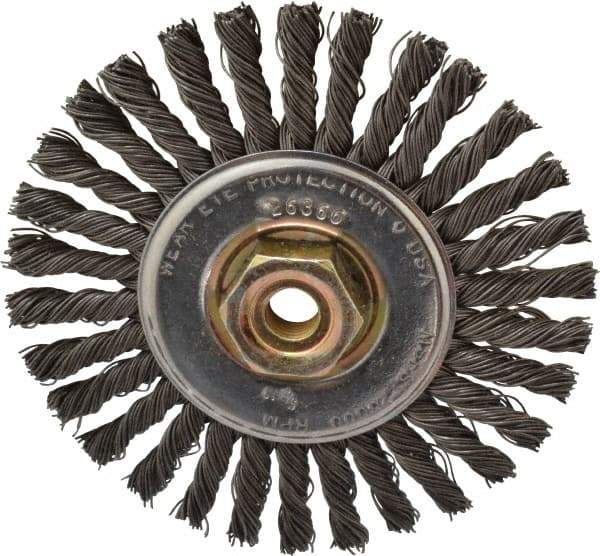 Osborn - 4" OD, M10x1.25 Arbor Hole, Knotted Steel Wheel Brush - 1/4" Face Width, 7/8" Trim Length, 0.02" Filament Diam, 20,000 RPM - Exact Tool & Supply