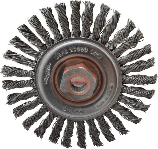 Osborn - 4" OD, 1/2-13 Arbor Hole, Knotted Steel Wheel Brush - 1/4" Face Width, 7/8" Trim Length, 0.02" Filament Diam, 20,000 RPM - Exact Tool & Supply