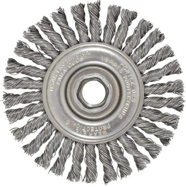 Osborn - 4" OD, 5/8-11 Arbor Hole, Knotted Steel Wheel Brush - 1/4" Face Width, 7/8" Trim Length, 0.02" Filament Diam, 20,000 RPM - Exact Tool & Supply