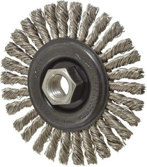 Osborn - 4" OD, 5/8-11 Arbor Hole, Knotted Stainless Steel Wheel Brush - 1/4" Face Width, 7/8" Trim Length, 0.02" Filament Diam, 20,000 RPM - Exact Tool & Supply
