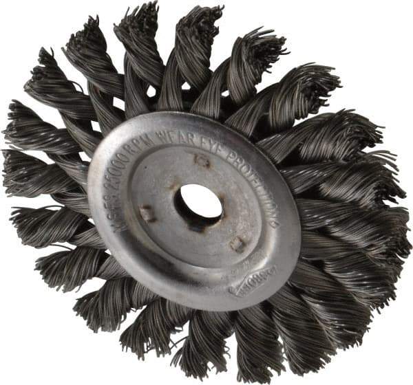 Osborn - 3" OD, 3/8" Arbor Hole, Knotted Steel Wheel Brush - 3/8" Face Width, 5/8" Trim Length, 0.014" Filament Diam, 25,000 RPM - Exact Tool & Supply