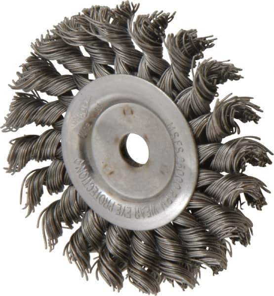 Osborn - 3" OD, 3/8" Arbor Hole, Knotted Steel Wheel Brush - 3/8" Face Width, 5/8" Trim Length, 0.02" Filament Diam, 25,000 RPM - Exact Tool & Supply