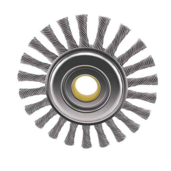 Osborn - 4" OD, 5/8" Arbor Hole, Knotted Steel Wheel Brush - 5/16" Face Width, 7/8" Trim Length, 0.014" Filament Diam, 20,000 RPM - Exact Tool & Supply