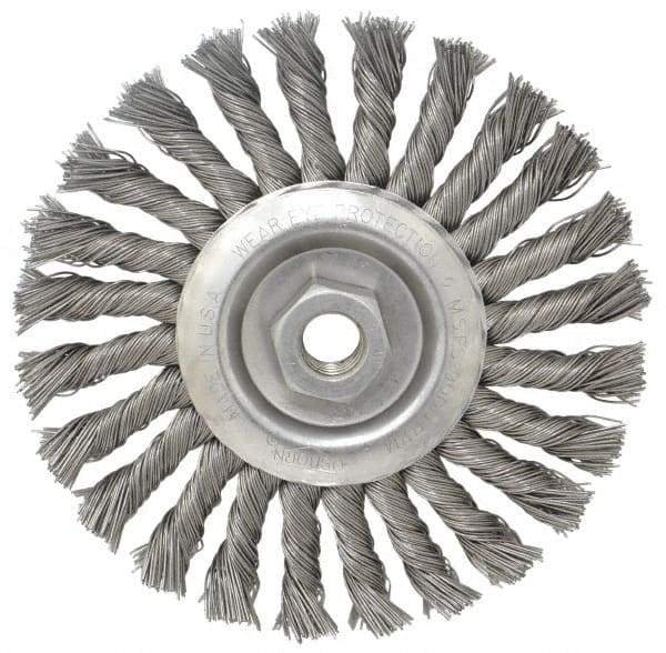 Osborn - 6" OD, 5/8-11 Arbor Hole, Knotted Steel Wheel Brush - 1/2" Face Width, 1-1/2" Trim Length, 0.025" Filament Diam, 9,000 RPM - Exact Tool & Supply