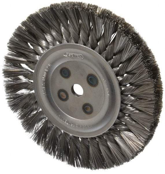 Osborn - 8" OD, 5/8" Arbor Hole, Knotted Steel Wheel Brush - 5/8" Face Width, 1-11/16" Trim Length, 0.014" Filament Diam, 8,500 RPM - Exact Tool & Supply