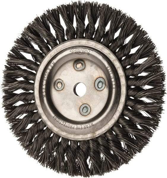 Osborn - 8" OD, 5/8" Arbor Hole, Knotted Steel Wheel Brush - 5/8" Face Width, 1-11/16" Trim Length, 0.025" Filament Diam, 8,500 RPM - Exact Tool & Supply
