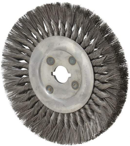Osborn - 10" OD, 1-1/4" Arbor Hole, Knotted Steel Wheel Brush - 5/8" Face Width, 2-1/4" Trim Length, 0.014" Filament Diam, 4,500 RPM - Exact Tool & Supply