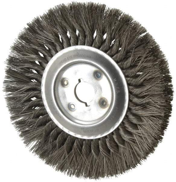 Osborn - 10" OD, 1-1/4" Arbor Hole, Knotted Steel Wheel Brush - 5/8" Face Width, 2-1/4" Trim Length, 0.016" Filament Diam, 4,500 RPM - Exact Tool & Supply