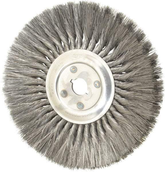 Osborn - 12" OD, 1-1/4" Arbor Hole, Knotted Steel Wheel Brush - 5/8" Face Width, 3-1/4" Trim Length, 0.014" Filament Diam, 4,500 RPM - Exact Tool & Supply
